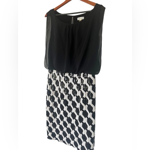 NWT Calvin Klein Black and White Sheath Sequined Mini Dress - Picture 7 of 9